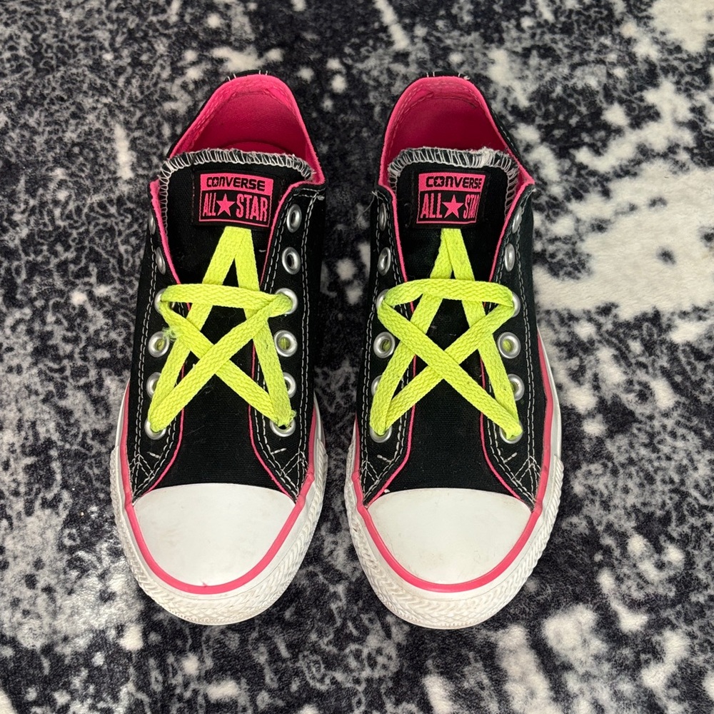 Converse Black and Pink Sneakers with Neon Yellow Laces